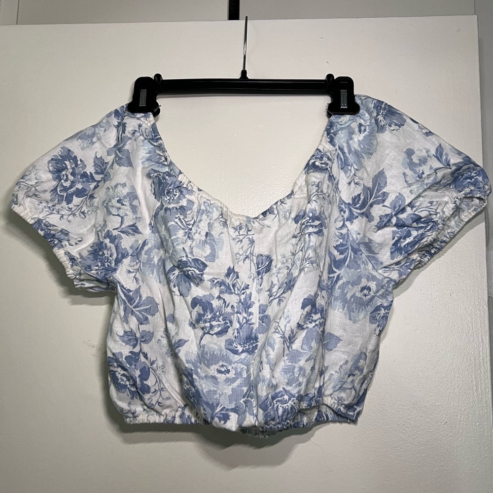 Reformation Blue Rose Off the Shoulder Top - Picture 2 of 4